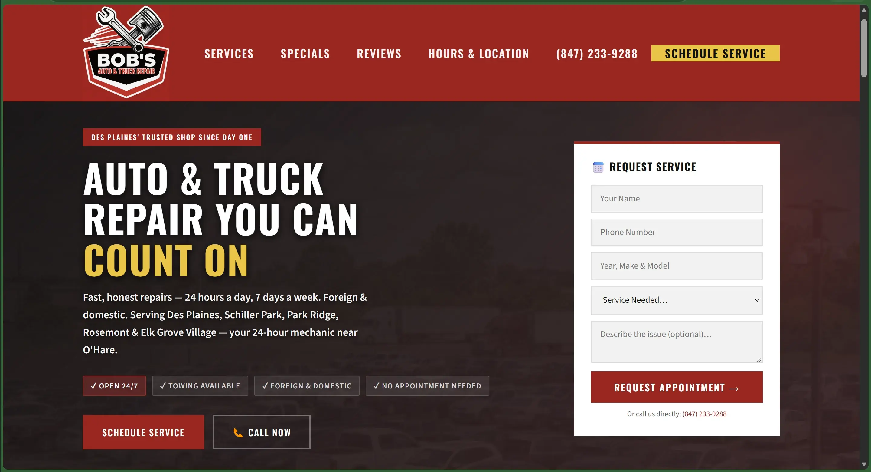 Bob's Auto & Truck Repair website — Des Plaines, IL
